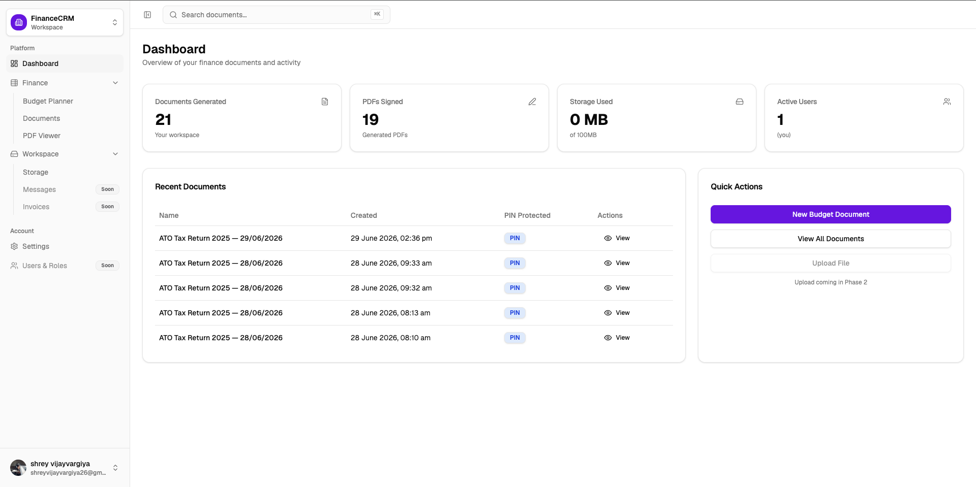 EOFY budget planner dashboard