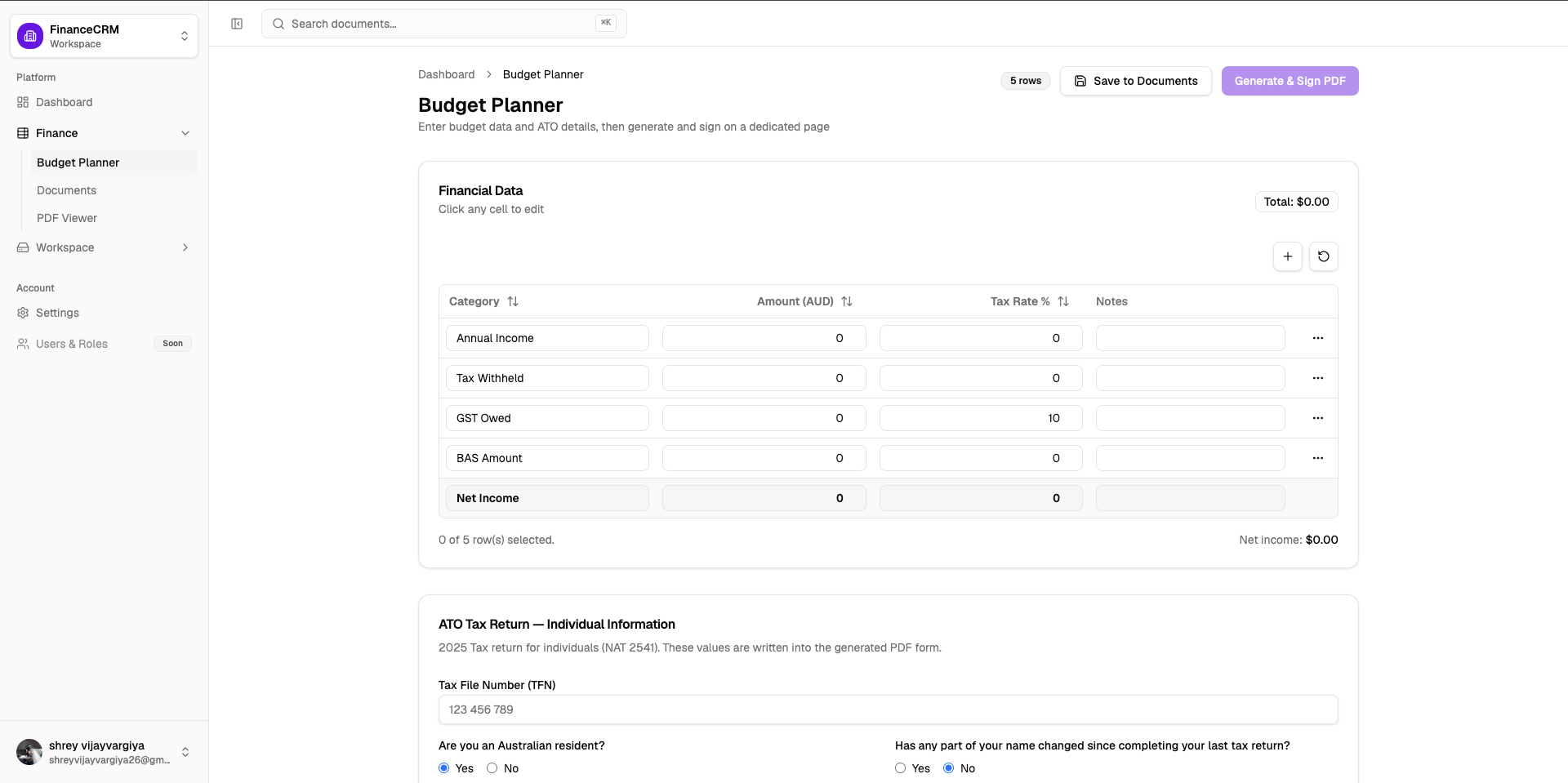EOFY documents dashboard